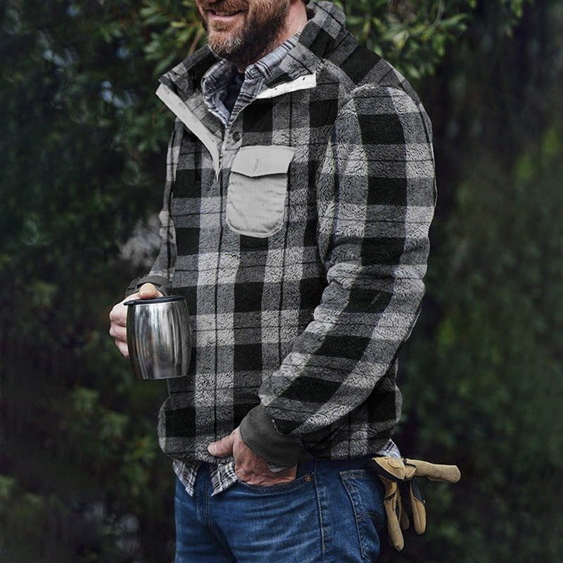 Men Plaid Plush Pullover