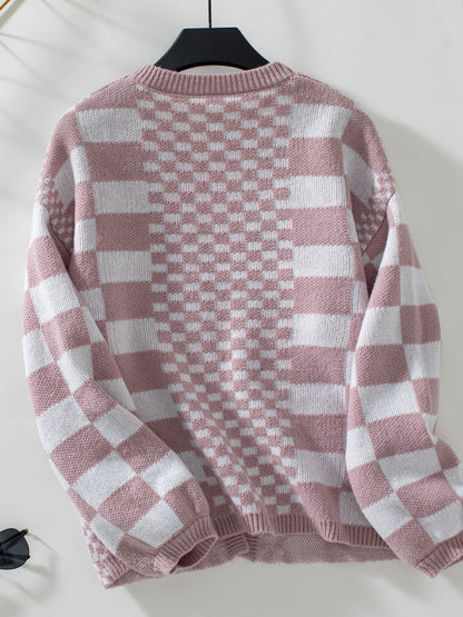 Autumn Winter Sweater Cardigan Women Fashion Checkered Cardigan
