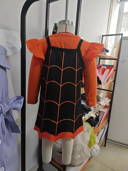 Toddler Girl Spider Web Halloween Suspenders Skirts