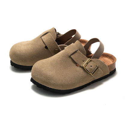 Kids Slippers Retro Suede Buckle Clogs