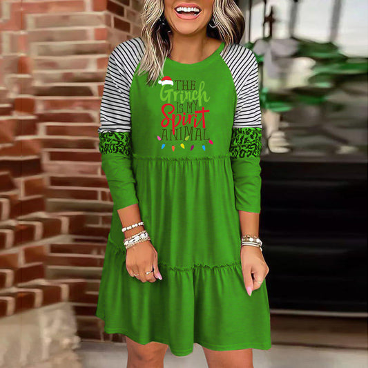 Women Christmas Grinch Long Sleeve Dress