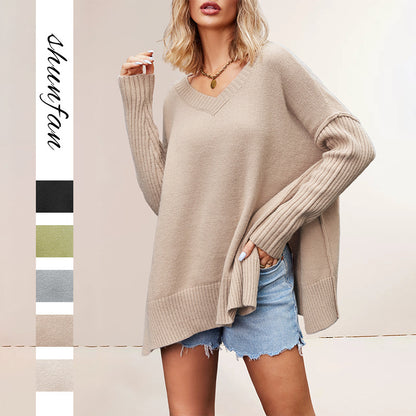 Women Oversized V - Neck Sweater