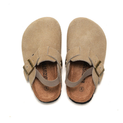 Kids Slippers Retro Suede Buckle Clogs