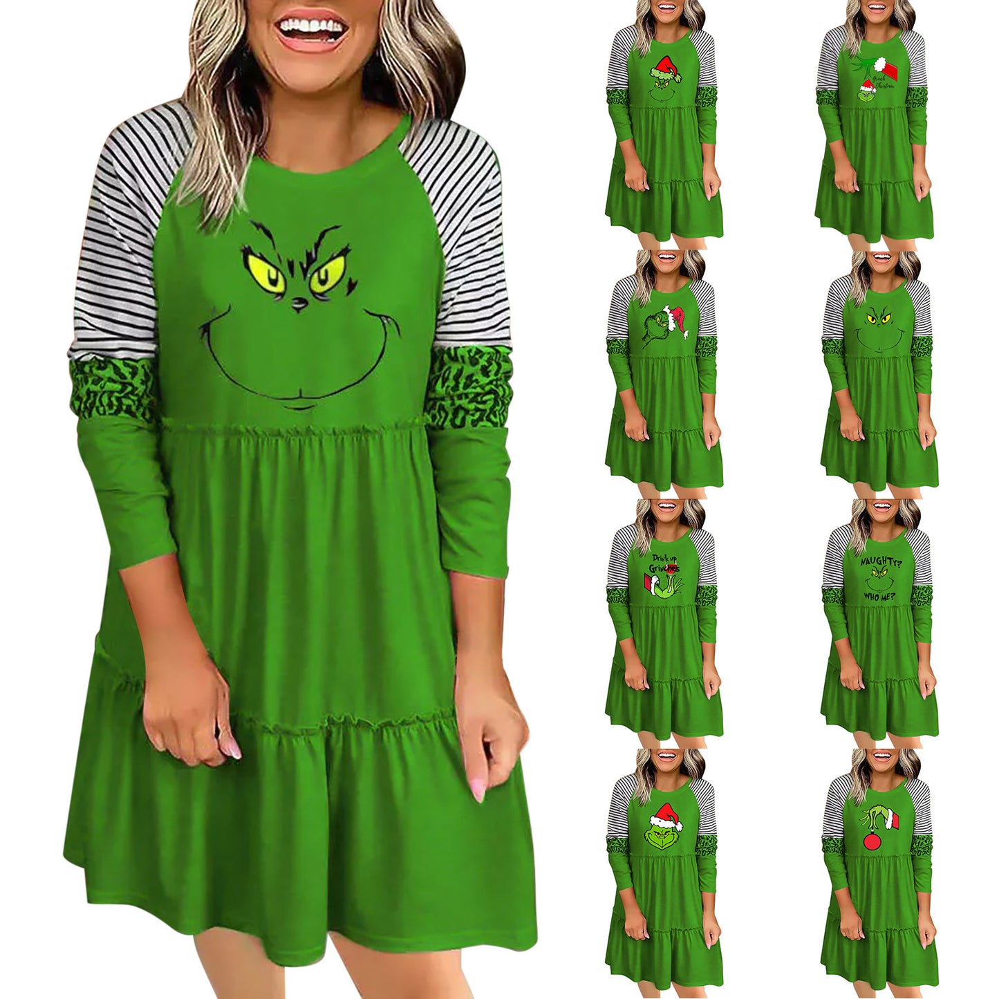 Women Christmas Grinch Long Sleeve Dress