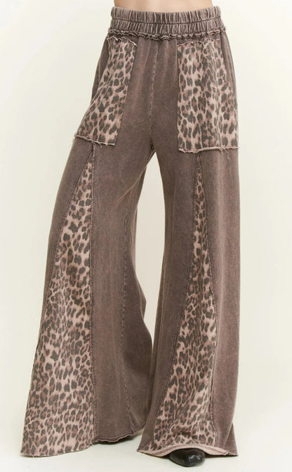 Women Leopard Patchwork Wide Leg Pants
