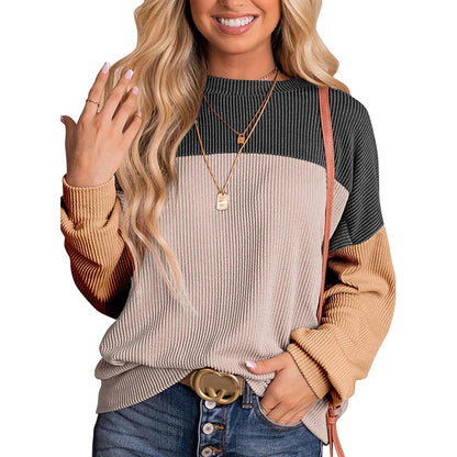 Women's Color - Block Waffle sweatshirt Top