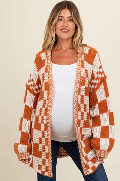 Women Checkered Knitted Sweater Cardigan
