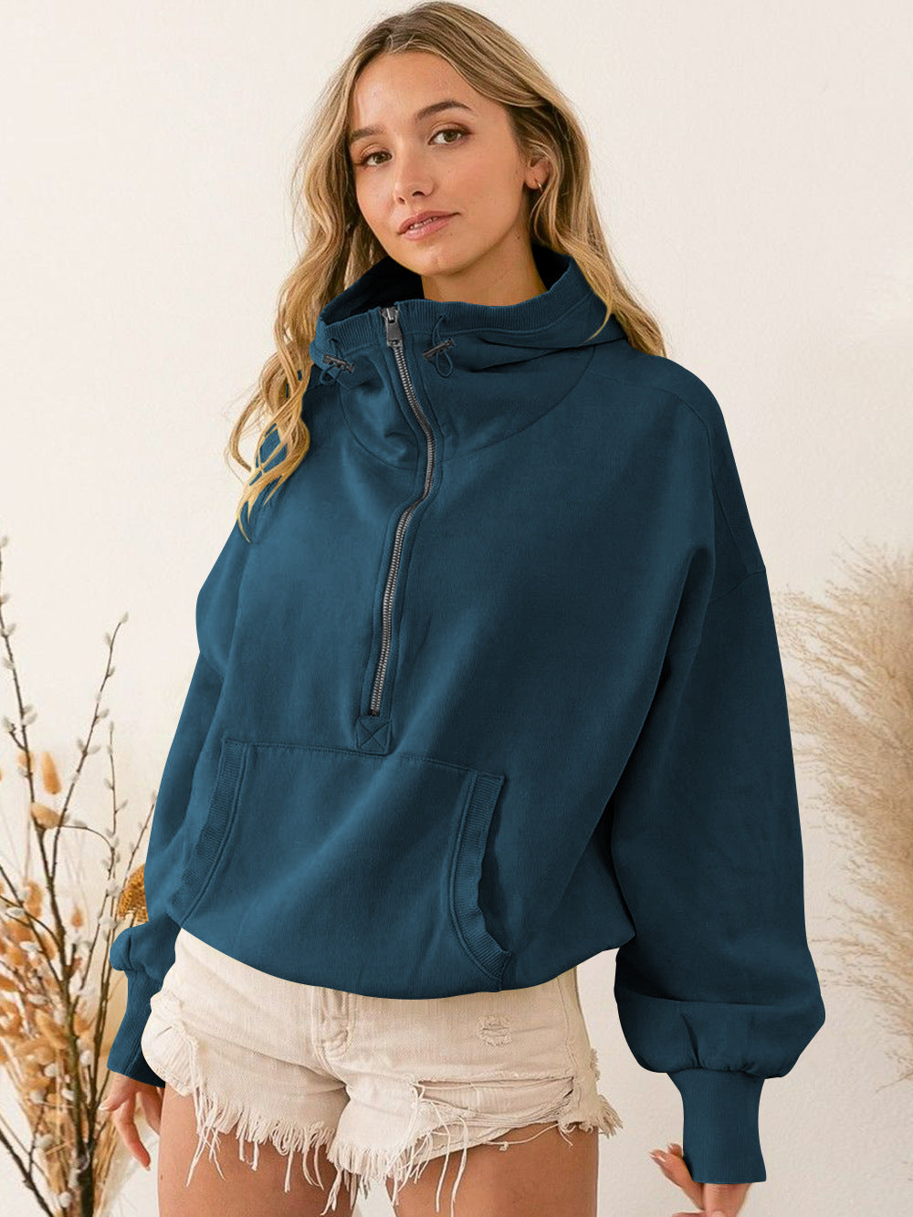 Women Half Zipper Hoodie