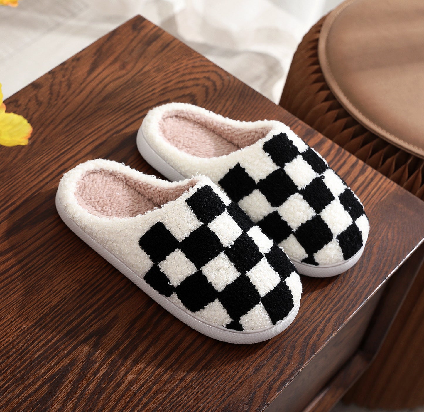 Checker Plush Comfy Slippers