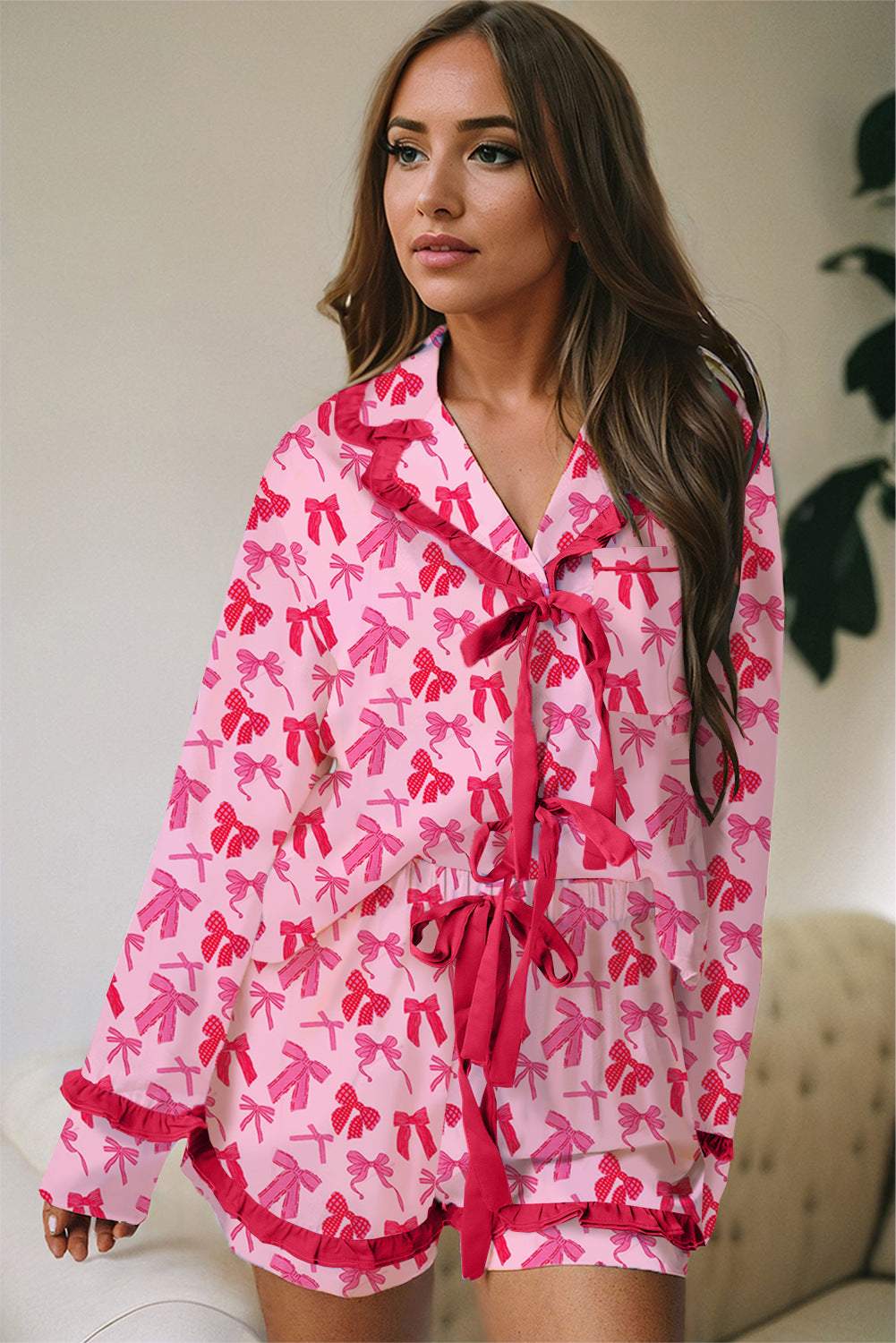Women Bowknot Pajamas Sets