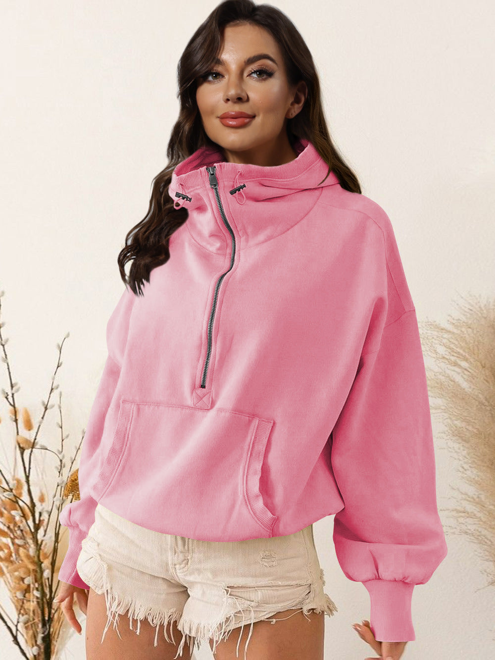 Women Half Zipper Hoodie