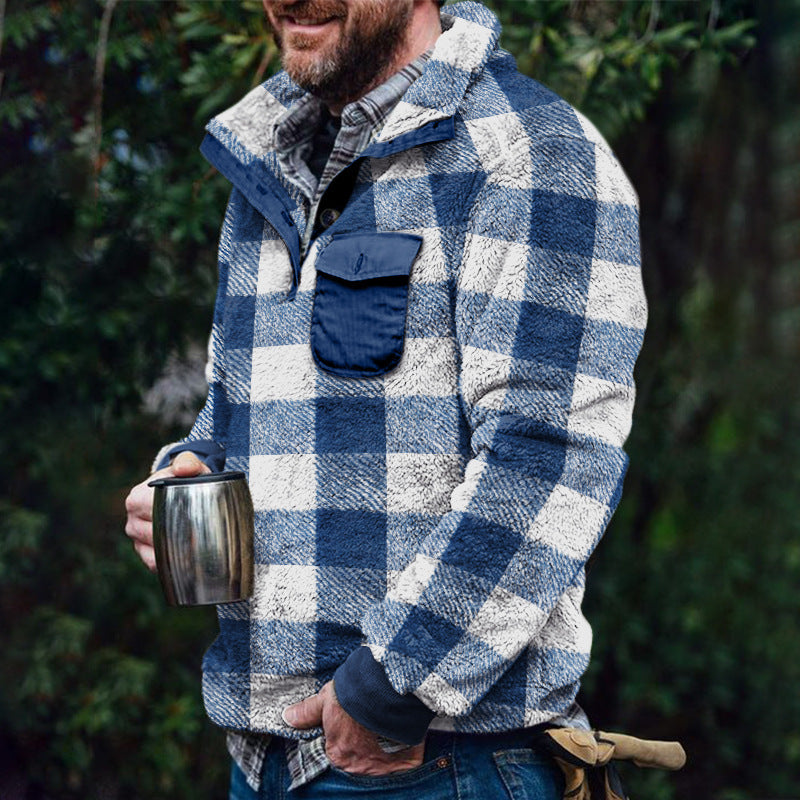 Men Plaid Plush Pullover