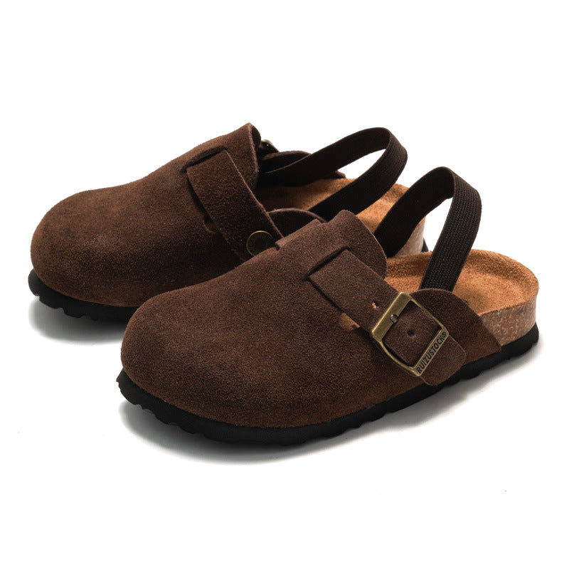 Kids Slippers Retro Suede Buckle Clogs