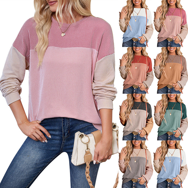 Women's Color - Block Waffle sweatshirt Top