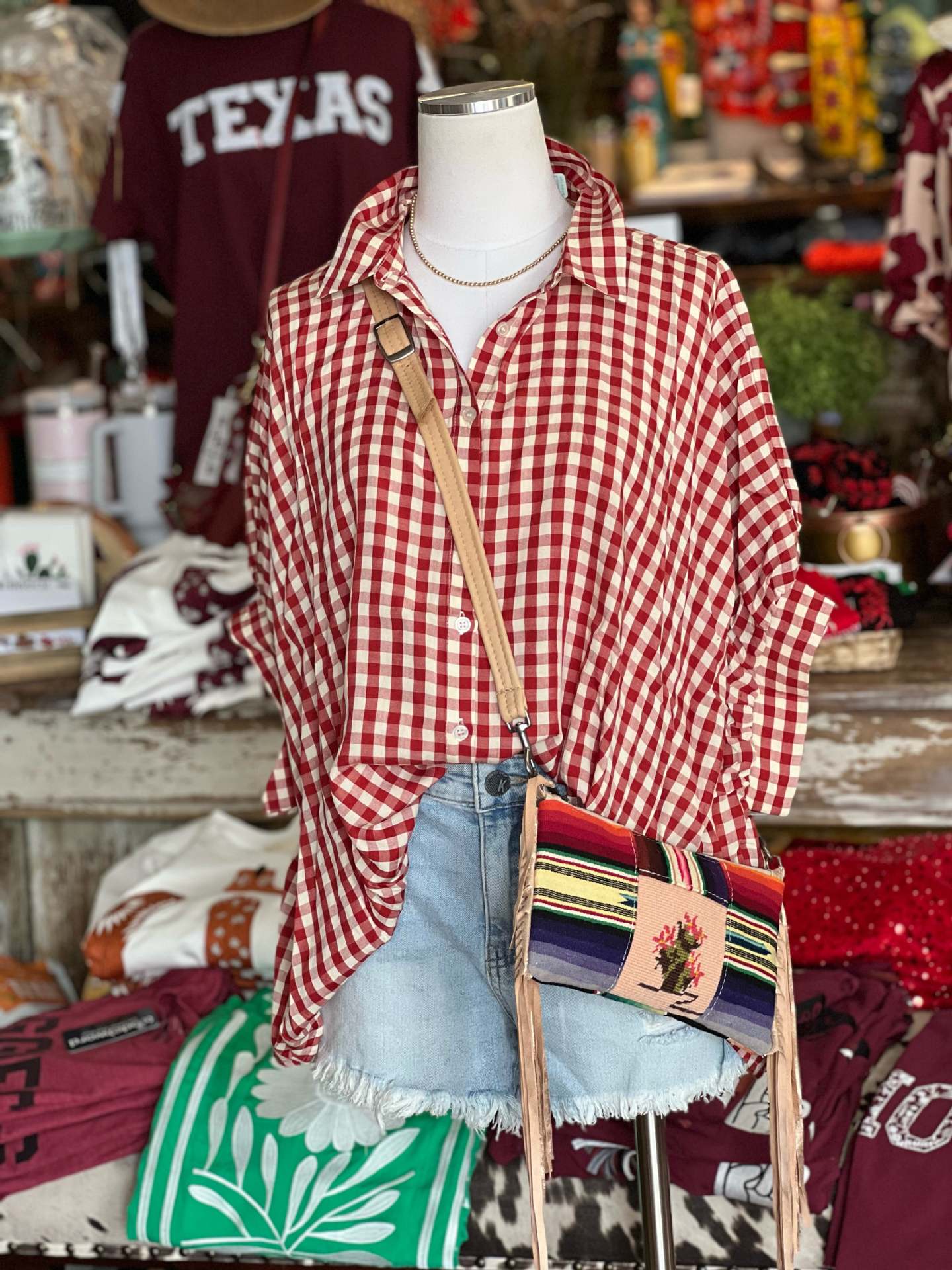 Plaid Button-Up Oversize Blouse