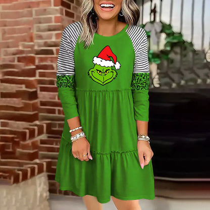 Women Christmas Grinch Long Sleeve Dress