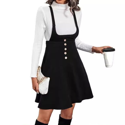 Women's Button Decor Midi Suspender Skirt