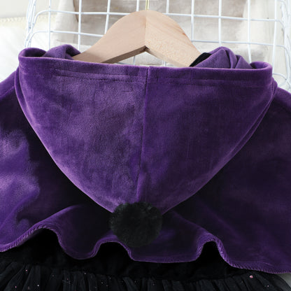 Little Princess Glittery Mesh Dress with Hooded Cape for Halloween