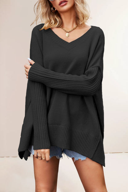 Women Oversized V - Neck Sweater