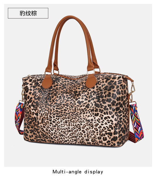 Checkered Leopard Print Duffle Bag
