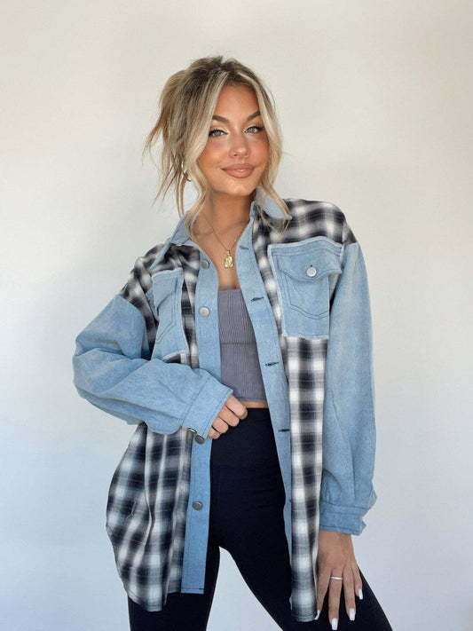 Women Denim Plaid Shacket