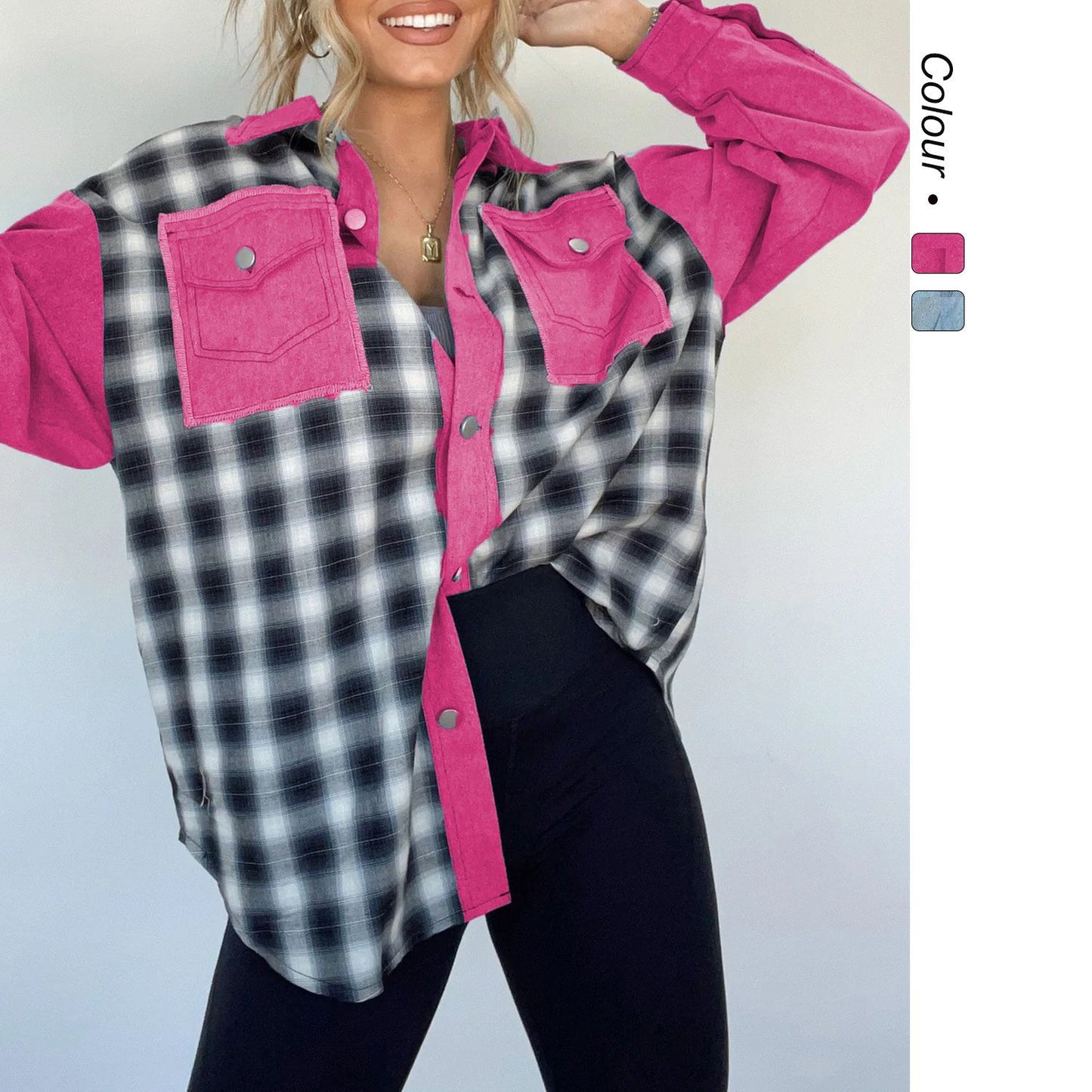 Women Denim Plaid Shacket