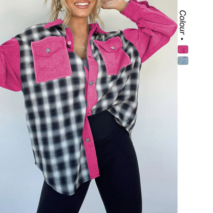 Women Denim Plaid Shacket