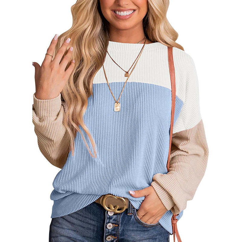 Women's Color - Block Waffle sweatshirt Top