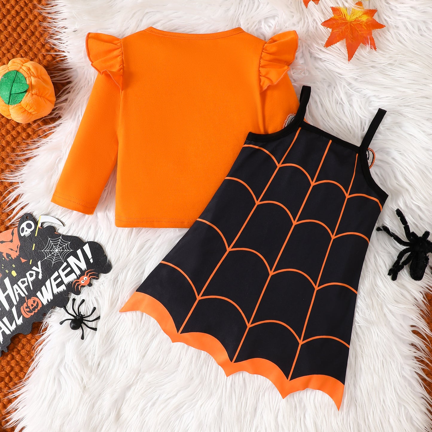 Toddler Girl Spider Web Halloween Suspenders Skirts