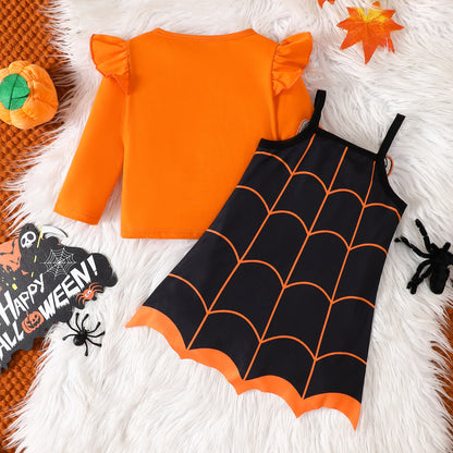 Toddler Girl Spider Web Halloween Suspenders Skirts