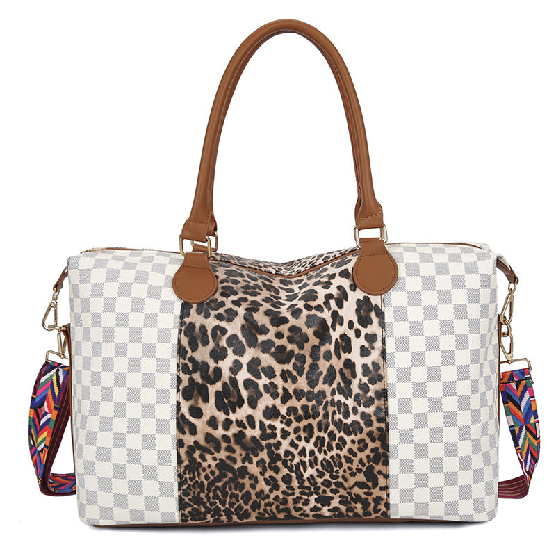 Checkered Leopard Print Duffle Bag