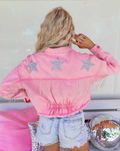 Women Western Fringe Jeans Jacket