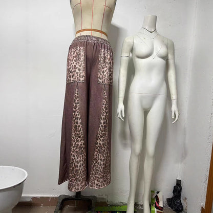 Women Leopard Patchwork Wide Leg Pants