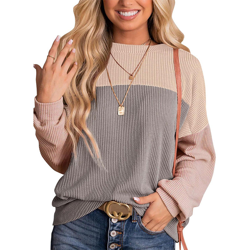 Women's Color - Block Waffle sweatshirt Top