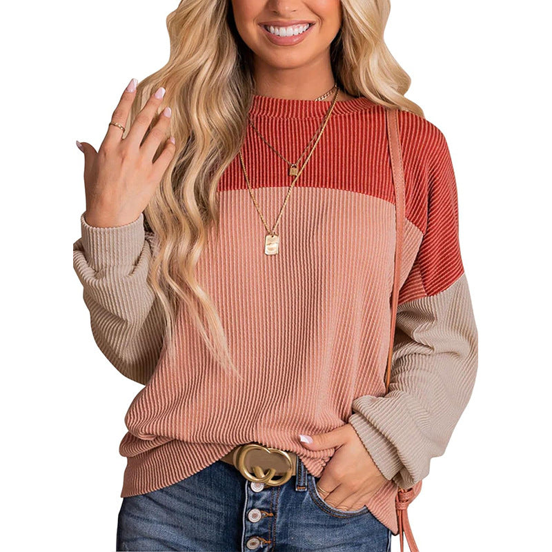 Women's Color - Block Waffle sweatshirt Top