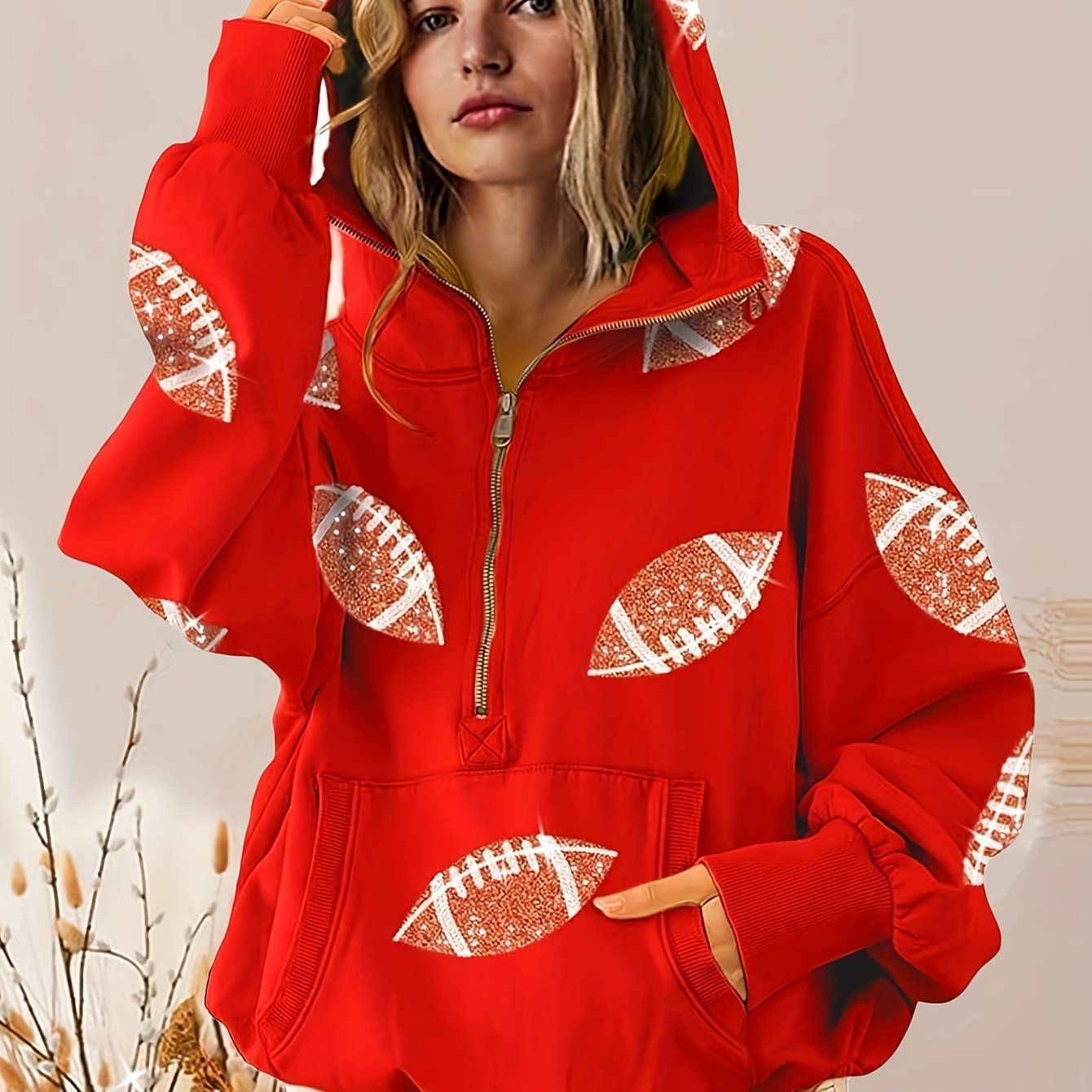 Women Football Glitter Hoodie