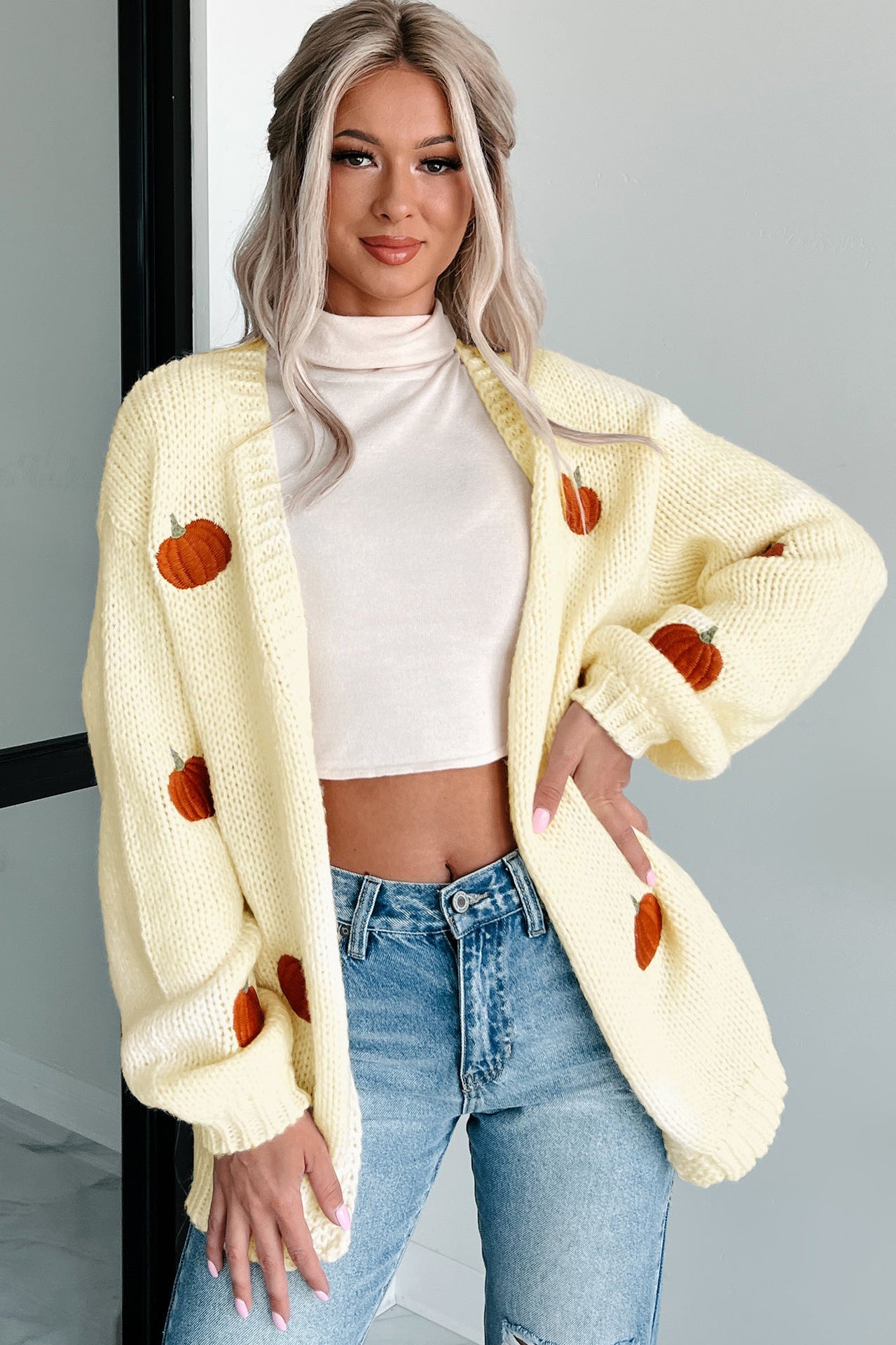 Women Halloween Pumpkin Sweater Cardigan