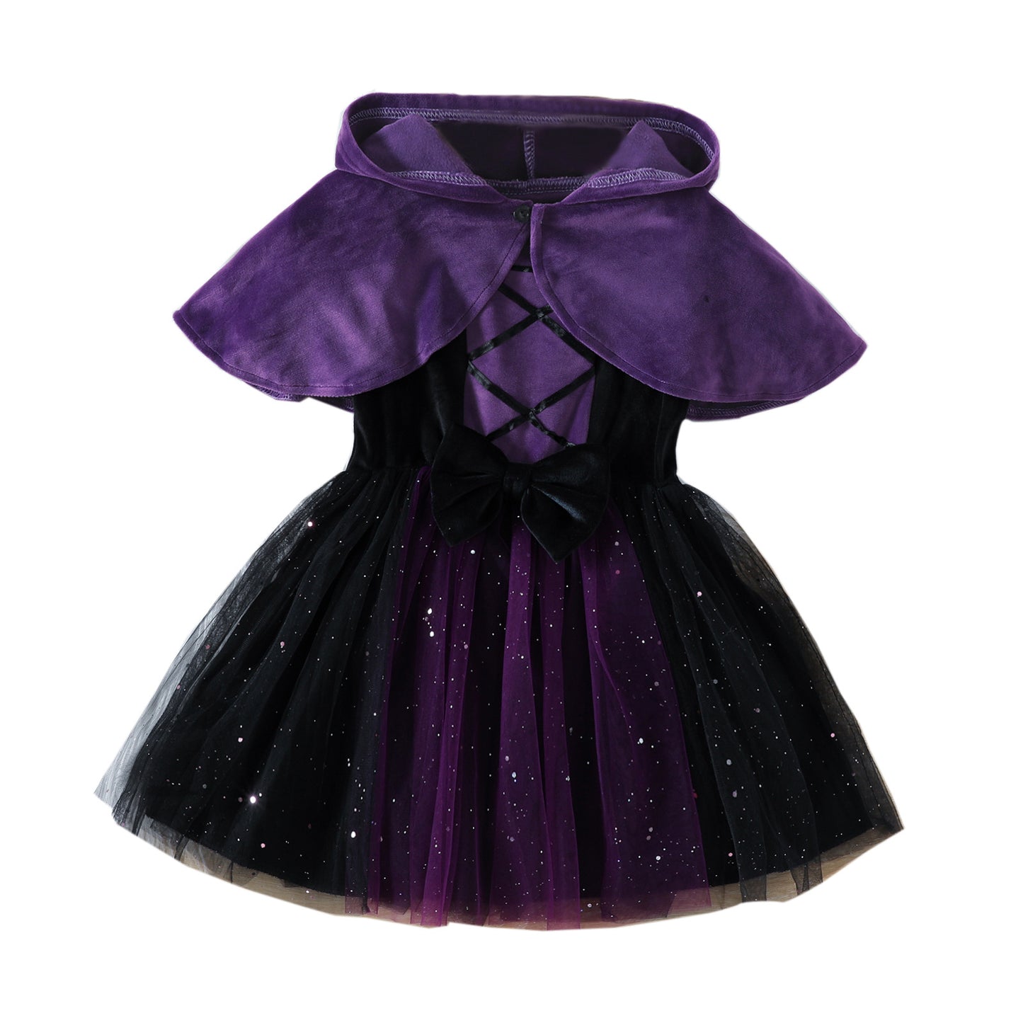 Little Princess Glittery Mesh Dress with Hooded Cape for Halloween