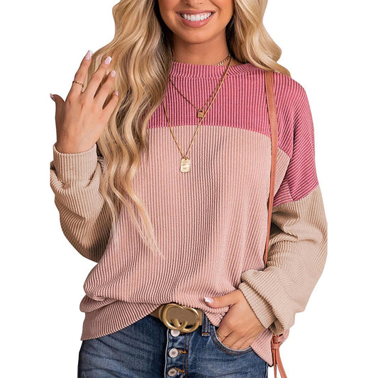 Women's Color - Block Waffle sweatshirt Top