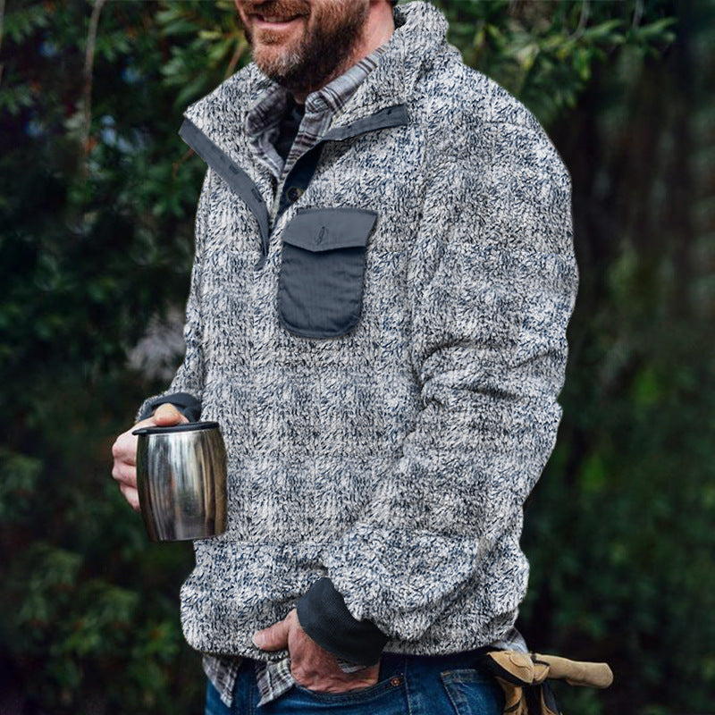 Men Plaid Plush Pullover