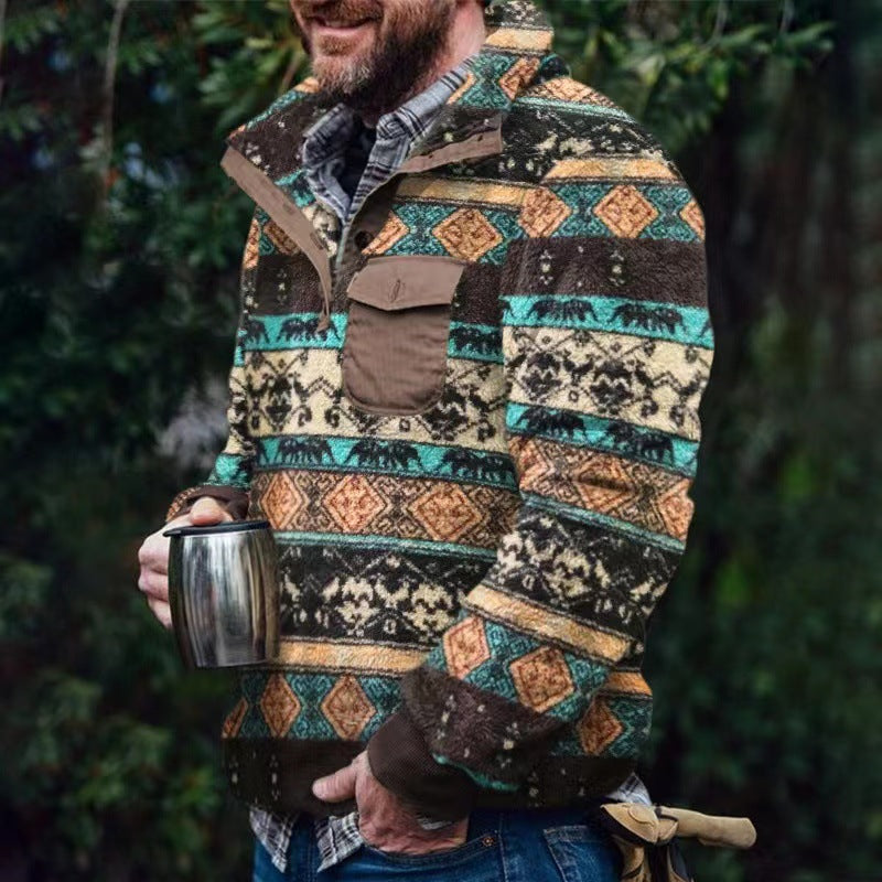 Men Plaid Plush Pullover