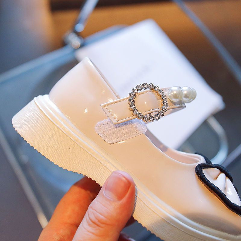 Bowtie Peal Leather Mary Jane Shoes for Girls