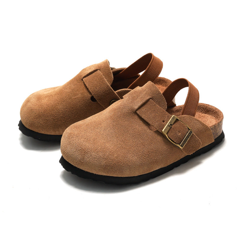 Kids Slippers Retro Suede Buckle Clogs