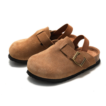 Kids Slippers Retro Suede Buckle Clogs