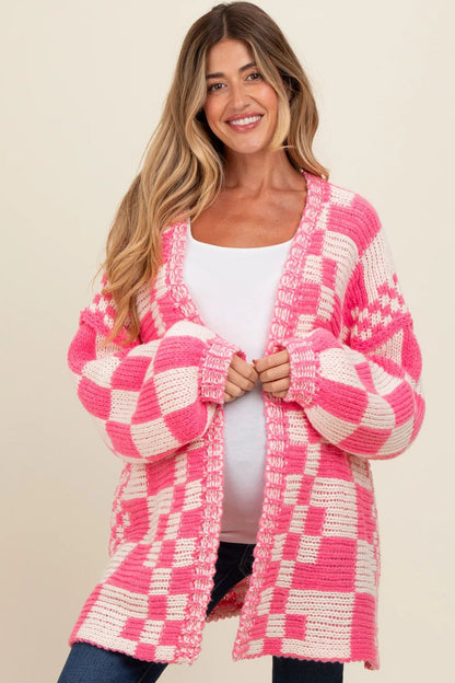 Women Checkered Knitted Sweater Cardigan