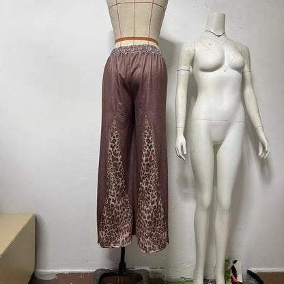 Women Leopard Patchwork Wide Leg Pants