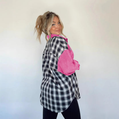 Women Denim Plaid Shacket