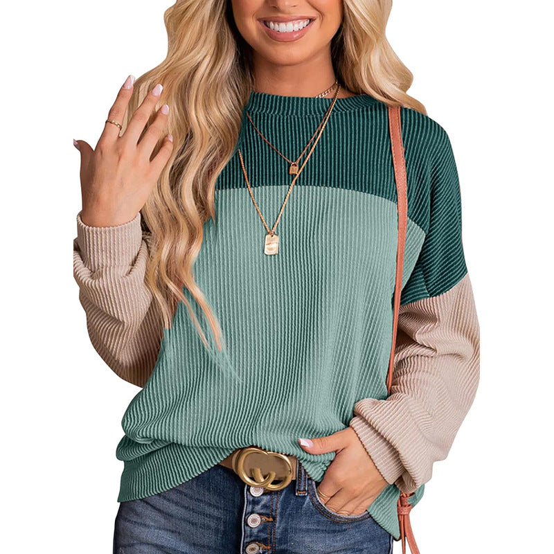 Women's Color - Block Waffle sweatshirt Top