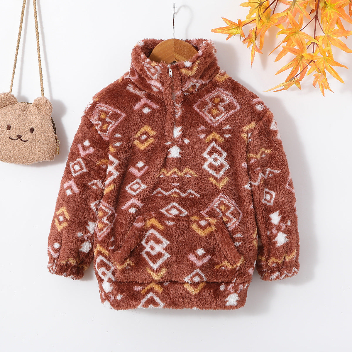 Kids Aztec Leopard Print Sherpa Pullover