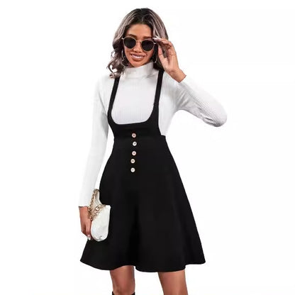 Women's Button Decor Midi Suspender Skirt